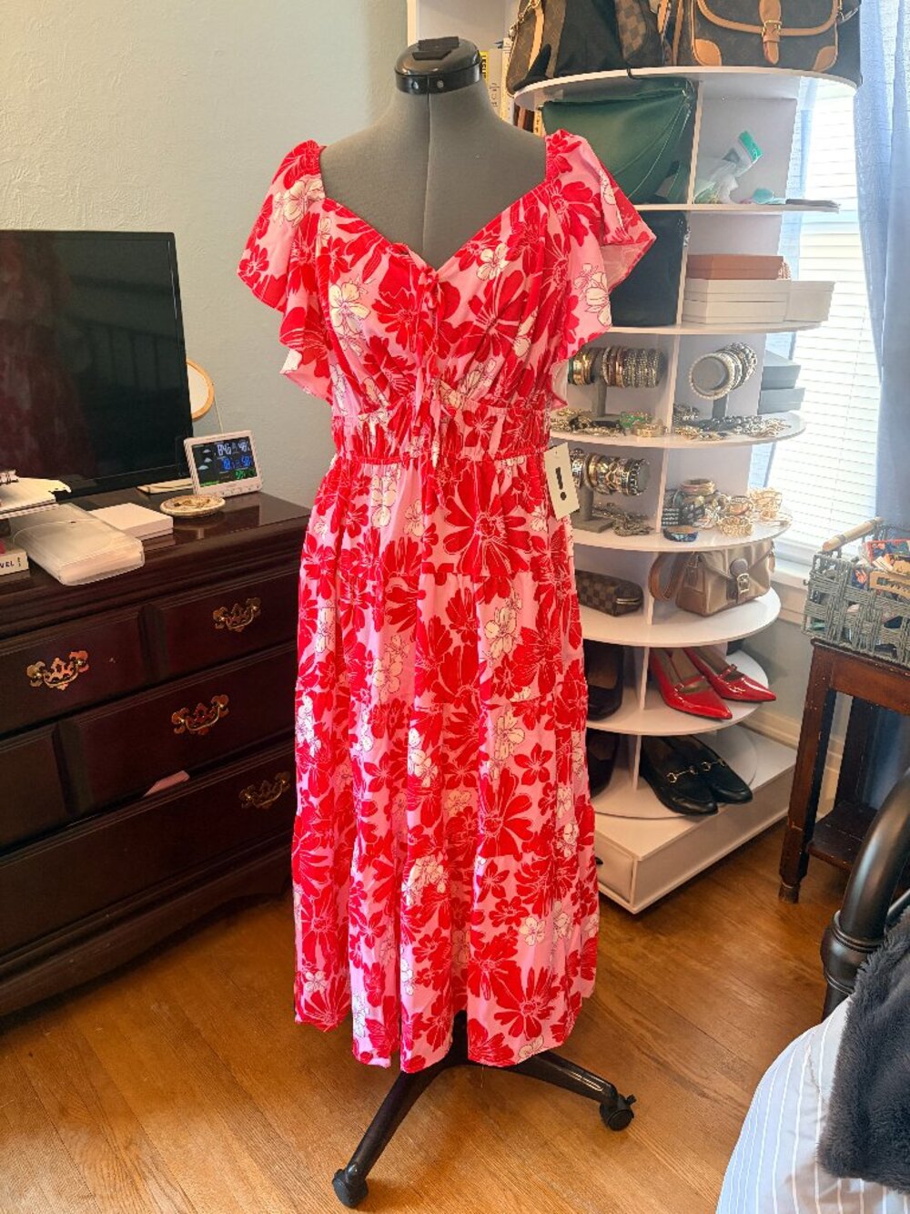 Grace Karin Floral Print Maxi Dress Ruffle Tiered Cottagecore Wedding Guest NWT